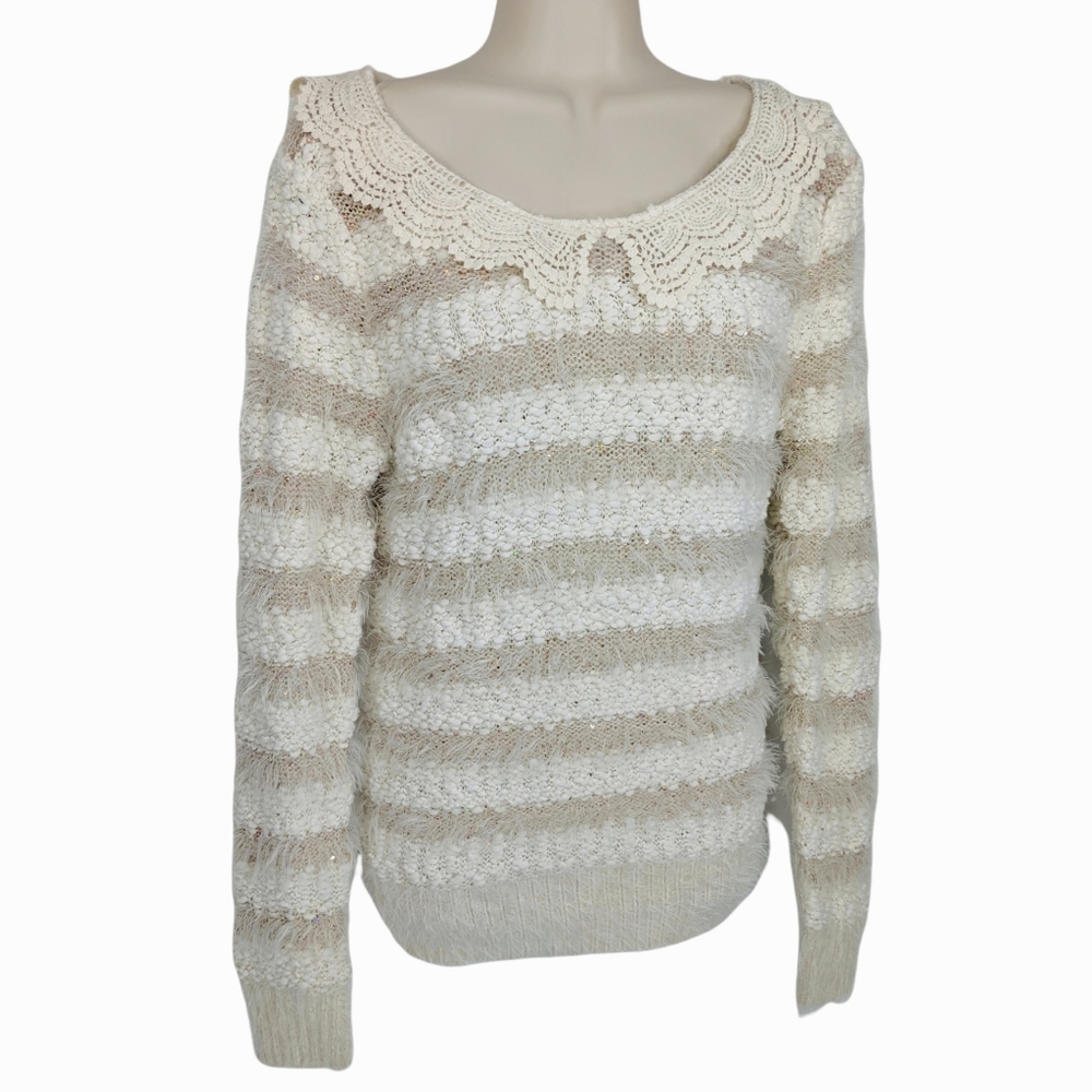 KATSUMI Lace Peter Pan Collar Striped Sweater S